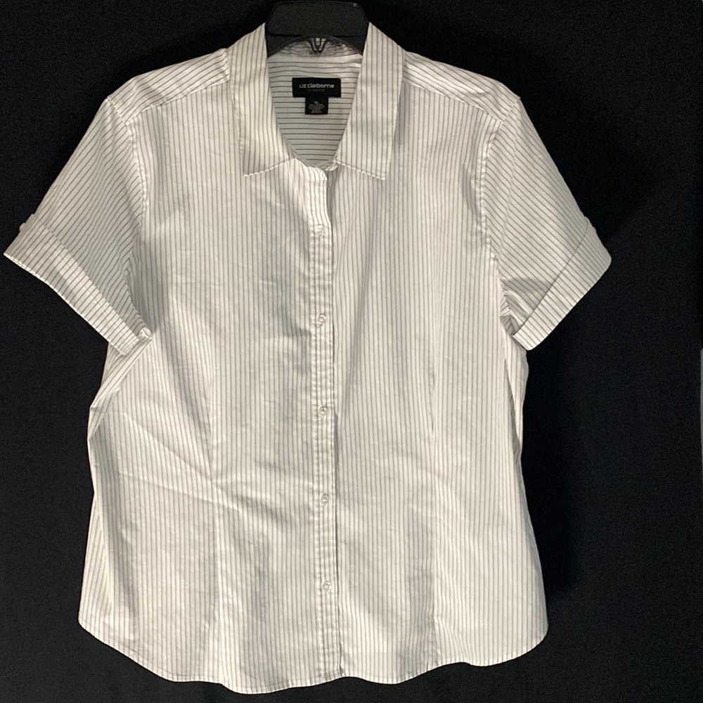 Liz Claiborne Career Tailored Button Down -White with black pin stripes Size XL